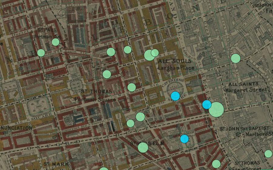Booth's poverty map of 1898-99 around Marylebone