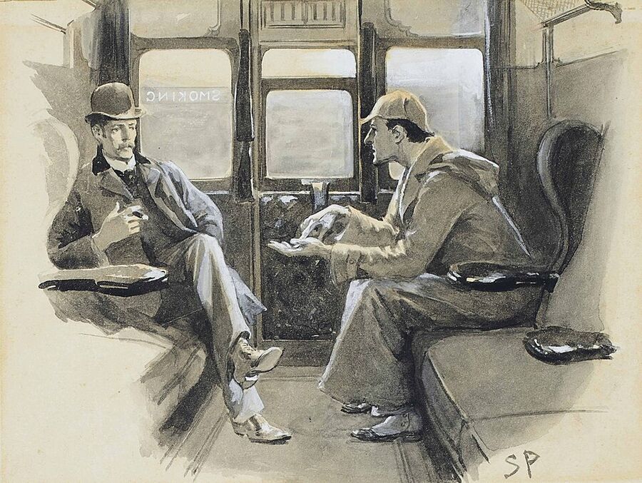 Original gouache and watercolor drawing for Arthur Conan Doyle's Sherlock Holmes story The Adventure of Silver Blaze, signed SP in lower rig…
