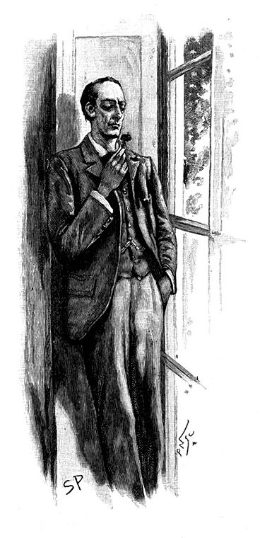 Sherlock Homes holding a rose, from The Naval Treaty